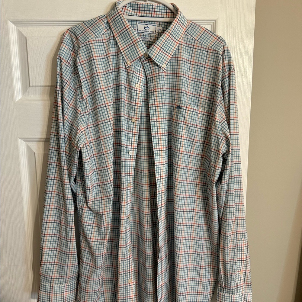 Southern Tide Men's Checkered Shirt - Blue and Orange